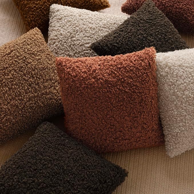 Foindtower 2 Pieces 20x20 Inch Dark Brown, Faux Fur Throw Pillow Cover Accent Sherpa Furry Pillow Covers Fuzzy Soft Pillowcases Cozy Sheepskin Decorative Fleece Cushion Case for Bed Couch Living Room