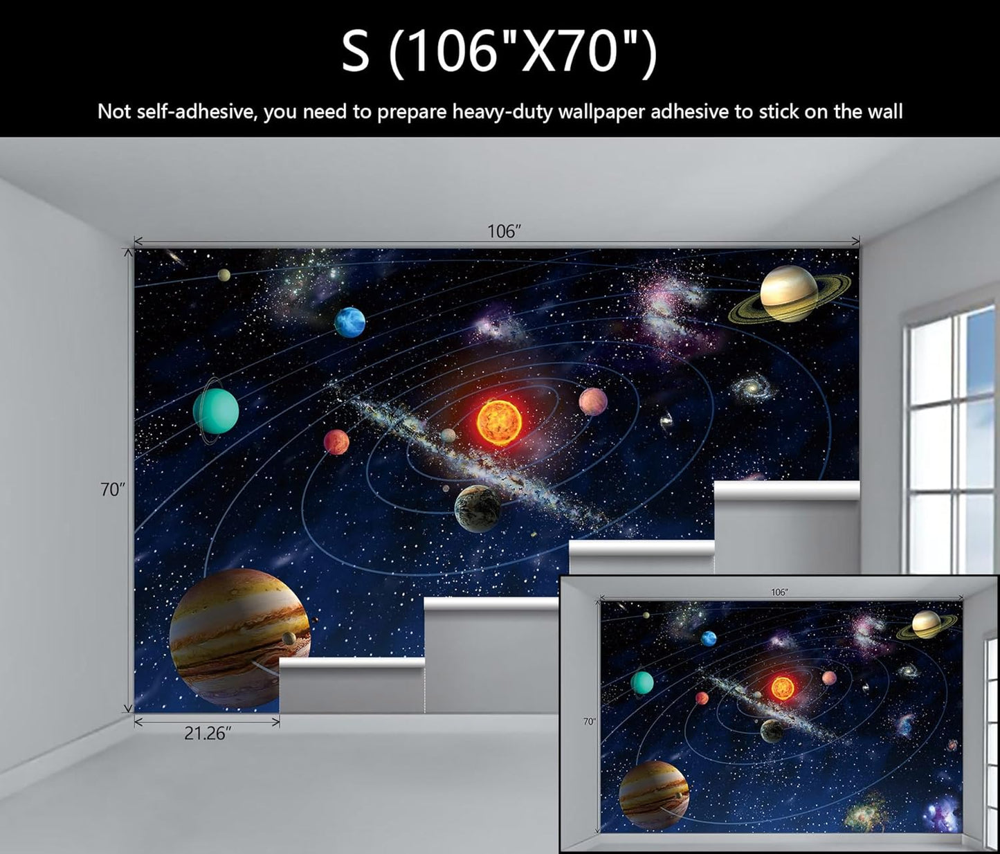 WFBHUA-Galaxy Wallpaper Mural Kids Nursery Wallpaper Cosmic Planets Wall Mural Decoration for Boys Room Playroom(Not Peel and Stick)