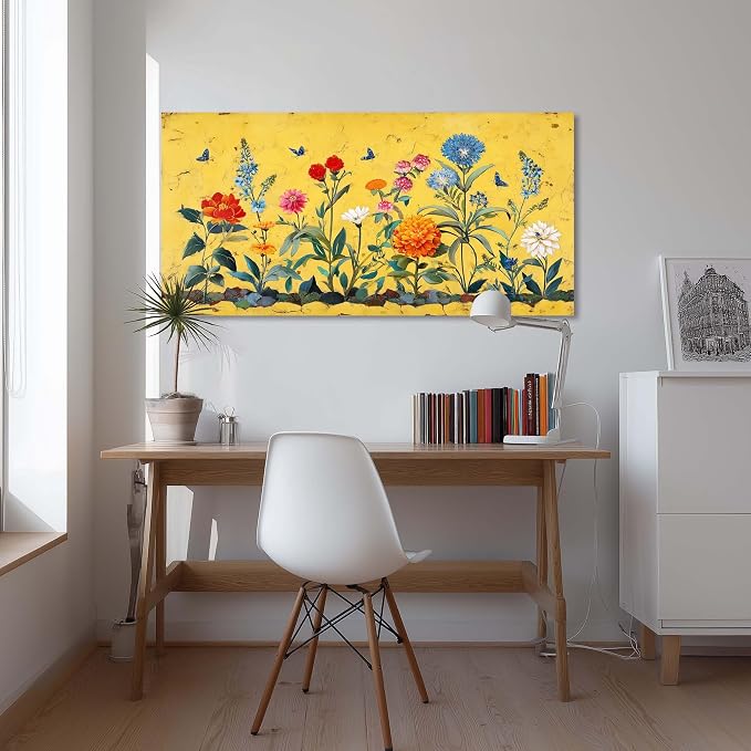 Ggaafet Yellow Flowers Wall Art for Living Room Canvas Oil Painting Prints Beautiful Bright Floral Blooming Garden Art Deco Pretty Artwork Office Bedroom Family Dining Room Decor Large