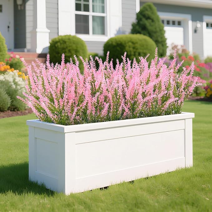 Ouddy Decor 12 Bundles Artificial Lavender Fake Flowers Faux Plastic Plants for Home Wedding Kitchen Garden Patio Window Box Office Table Centerpieces Indoor Outdoor Decor, Pink
