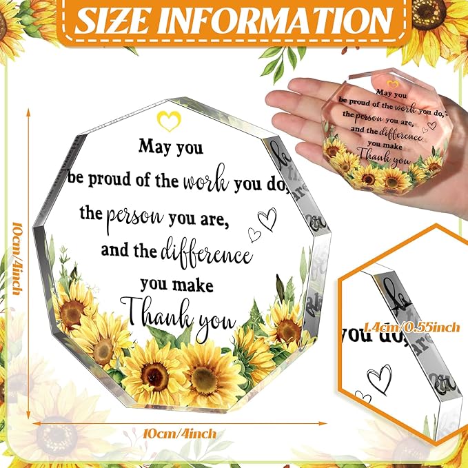 Yinder Thank You Gifts for Women Appreciation Gifts for Coworker Employee Nurse Teacher Leader Boss Inspirational Quotes Acrylic Desk Decor for Home Office Farewell Retirement