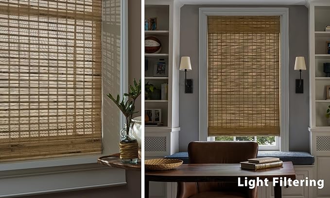 LazBlinds No Tools No Drill Cordless Bamboo Roman Shades, Light Filtering Window Treatment, Roll Up Bamboo Blinds for Windows 41'' W x 64'' H, Dali Native