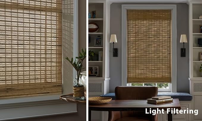 LazBlinds No Tools No Drill Cordless Bamboo Roman Shades, Light Filtering Window Treatment, Roll Up Bamboo Blinds for Windows 40'' W x 64'' H, Dali Native
