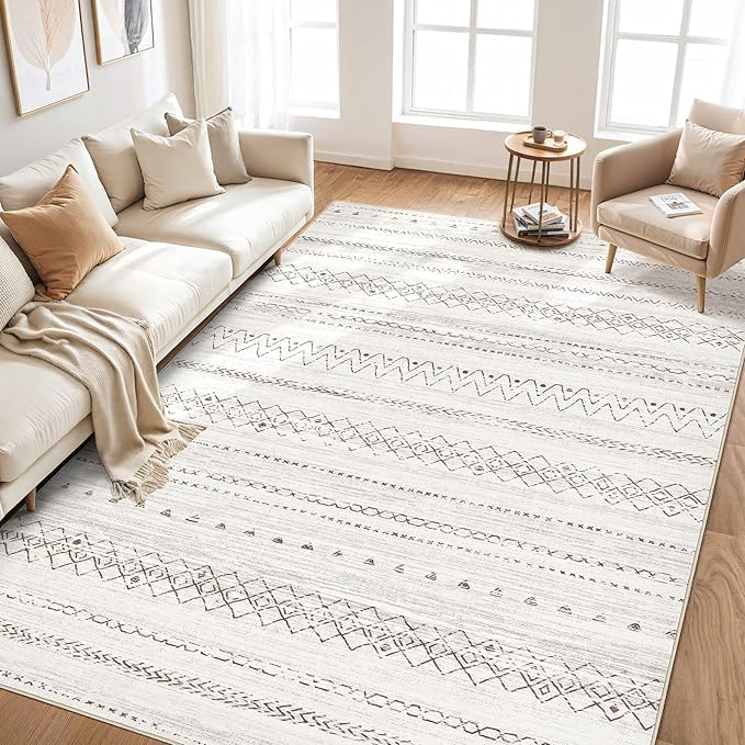 cotiled 6x9 Area Rug Living Room: Washable Boho Rugs with Non Slip Backing Large Soft Indoor Stain Resistant Carpet for Bedroom Farmhouse Dining Room Lightweight Home Decor Brown
