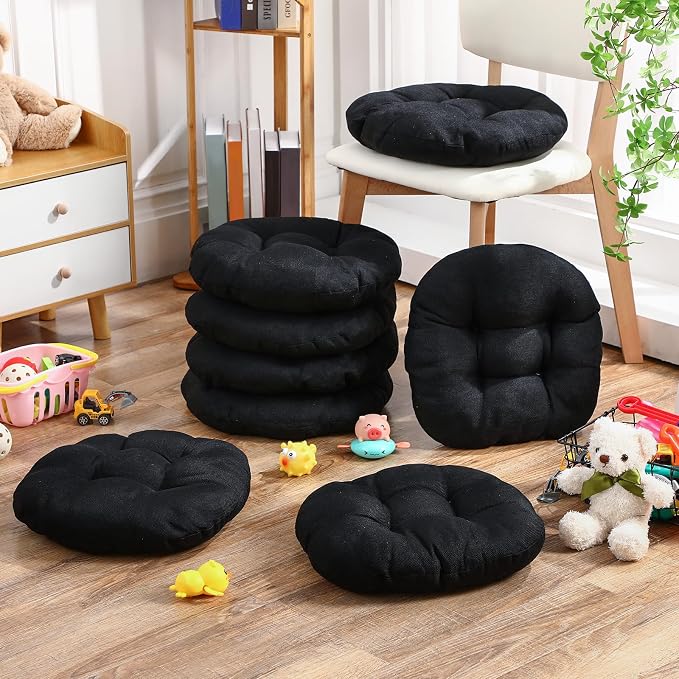Fumete 8 Pcs 16 Inch Floor Cushions Pillow for Kids Bulk Classroom Round Flexible Seating Floor Cushions for Students Home Daycare School Reading Corner Yoga Meditation Picnic (Black)