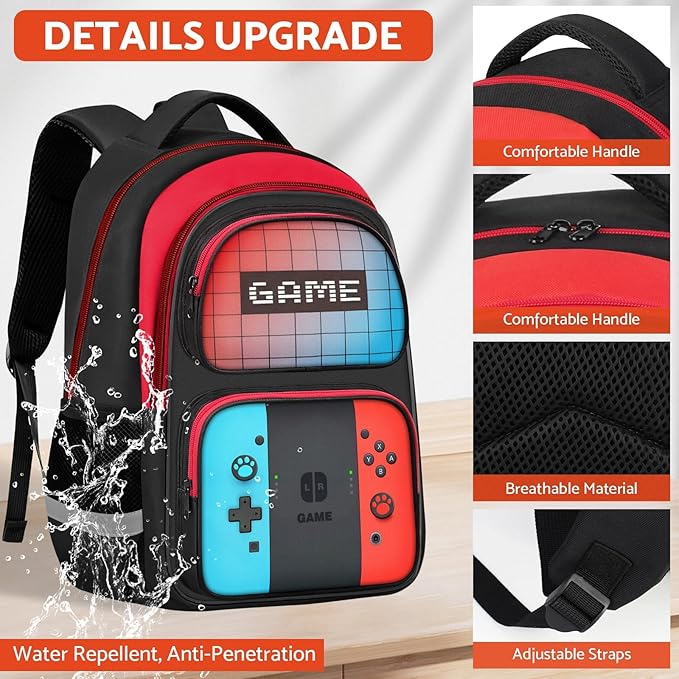 TILYTADLY School Backpack for Boys - HFHTDC Gamer Boys Backpack for Kids Children Teens Elementary Middle School - Students Bookbag Ages 6-18,17″ Video Game Bookbag Travel Back Pack