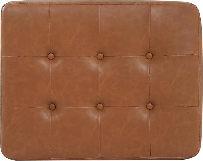 Christopher Knight Home Dalla Faux Leather Ottoman Coffee Table, Small Living Room Sofa Footrest, Wooden Rectangular Ottoman Footstool, Guest Extra Seat, Tan Brown+Walnut