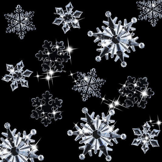 Dilunave 40 Pieces Christmas Snowflake Ornaments Acrylic Christmas Tree Decorations Crystal Snowflakes Translucent Winter Hanging Ornament for Tree(Clear)