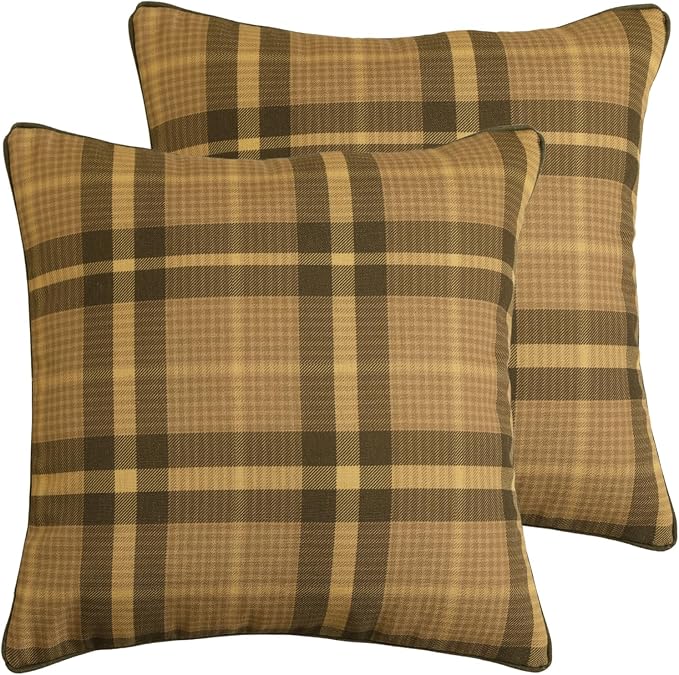 bilin gaier Designer Linen Throw Pillow Covers,18"x18" Set of 2-Seville BN | Vintage Elegant Square Pillow Cover,Concealed Zipper,Plaid Print Pattern,Sofas,Bedroom,Living Room,Lounge Chairs