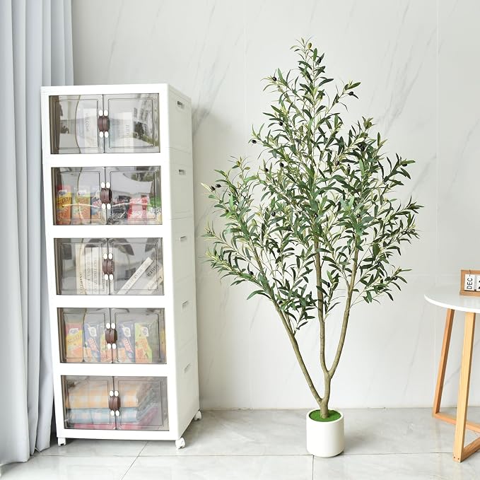 Timoo Faux Olive Tree 6FT Tall Olive Trees Artificial Indoor with White Planter, Artificial Plants Indoor Faux Tree with Realistic Leaves and Lifelike Fruits, Fake Plant for Home Office Decor