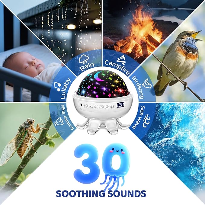 Baby Sound Machine for Kids Night Light Projector with Star, 30 Soothing Sounds White Noise Machine for Sleeping, 31 Color | 4 Films Baby Sleep, Remote+Timer+3 Brightness Sensory Light for Autism Toys