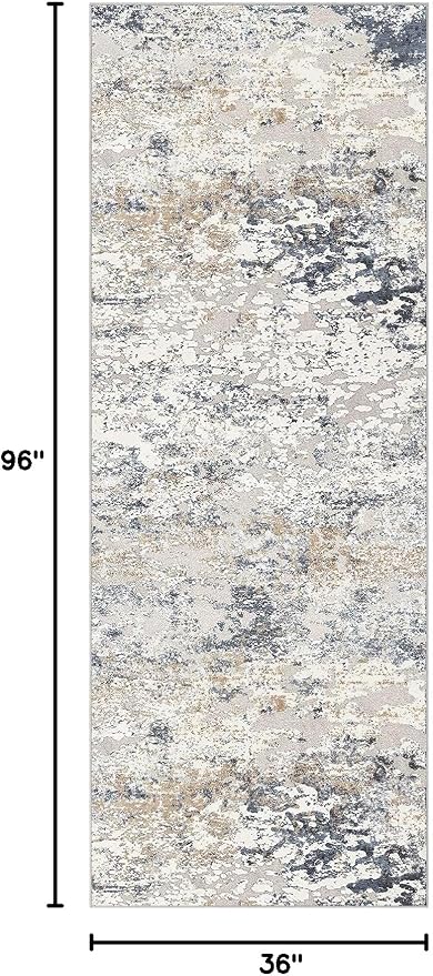 DMOYEST Washable Runner Rug for Hallway: 3x8 Neutral Modern Abstract Low Pile Area Rug with Non-Slip Backing - Carpet for Bedroom Kitchen Laundry Entryway Bathroom Indoor - Beige Blue
