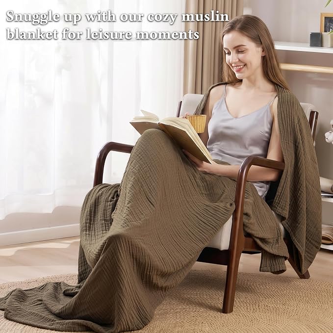 David's Home Soft Muslin Blanket King Size for Adults, 60% Rayon 40% Cotton, Breathable Lightweight Cooling Blanket for Hot Sleepers, 4-Layer Cozy Gauze for Bed, 108"x90", Chocolate
