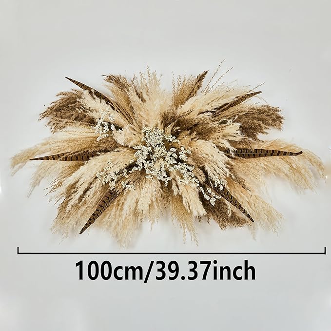 Natural Boho Pampas Grass Wall Hanging Decor - 35" Tall Dried Flowers for Home, Wedding, Rustic Farmhouse Decor