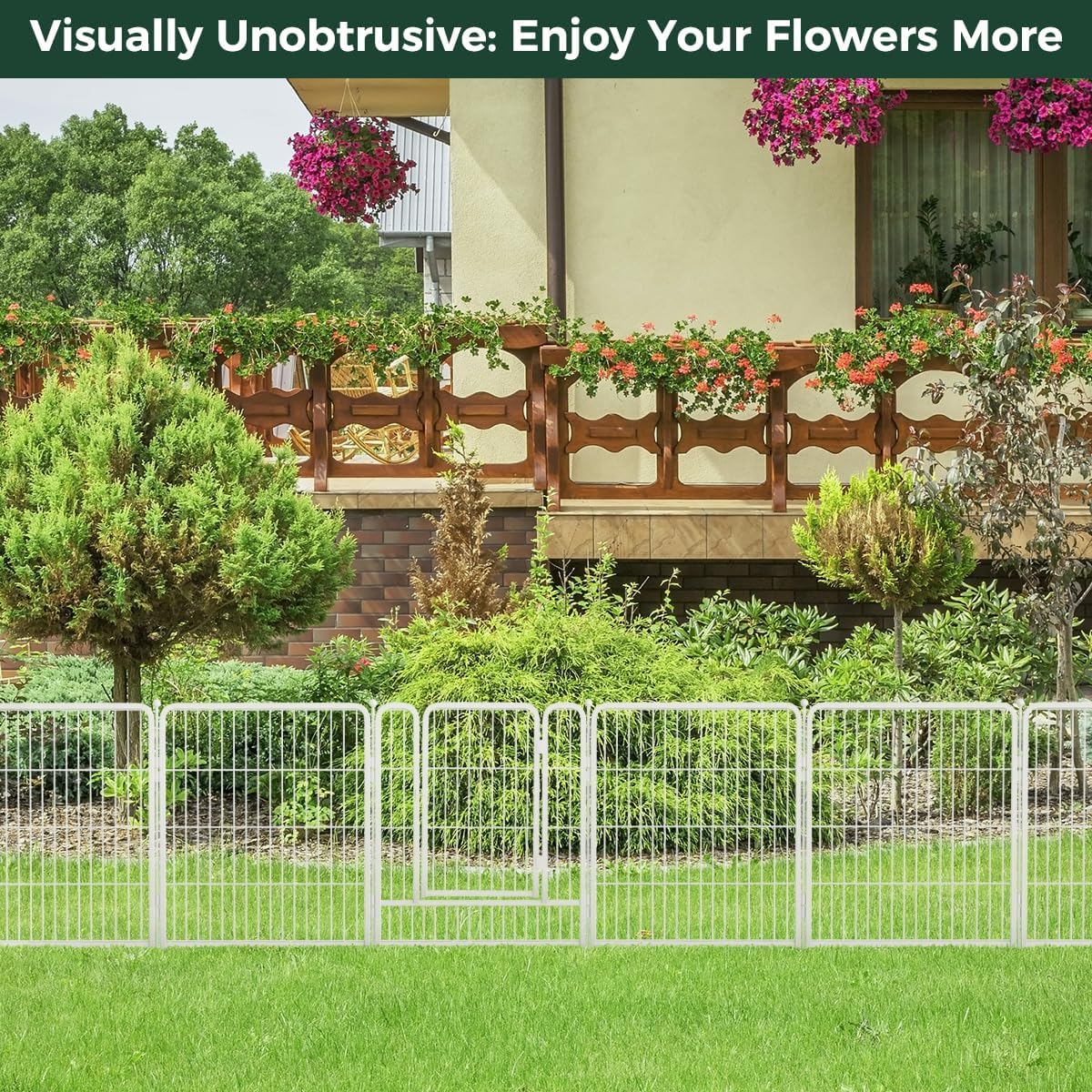 FXW Decorative Garden Fence for Yard, 32in(H) x 108ft(L) 48 Panels Heavy Duty No Dig Metal Fencing with Gate, Tall Animal Border Barrier for Dogs, White│Patented