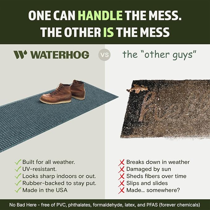 WaterHog Squares Front Door Mat Indoor Outdoor Entrance, Absorbent All-Weather Doormat with Non-Slip Rubber Backing, Dirt & Moisture Trapper, Low Profile, Easy Clean, Made in USA, 22"x60" Bluestone