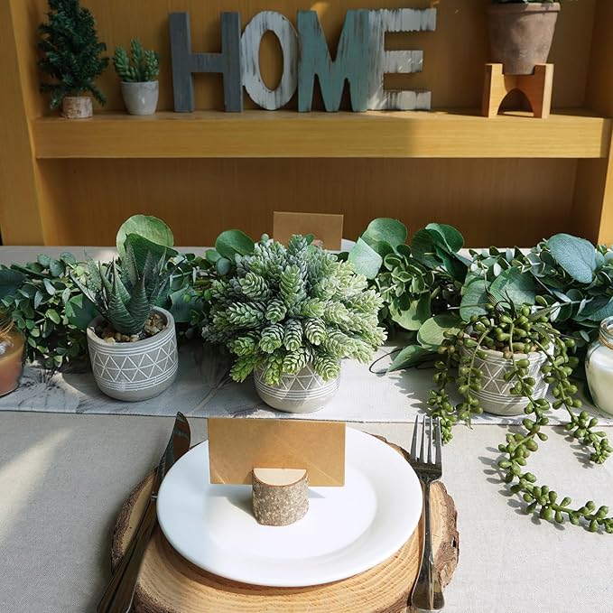 Winlyn Set of 3 Mini Faux Succulent Potted Plants Artificial Aloe Hops String of Pearls Fake Succulents in Gray Geometric Concrete Pots for Home Office Table Shelf Kitchen Living Room Boho Décor