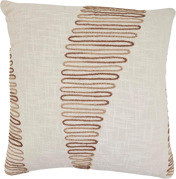 SARO LIFESTYLE Abstract Embroidered Throw Pillow Cover - Modern Textured Accent Pillow Cover for Organic Modern Decor, Contemporary Living Spaces and Layered Home Styling, 20"x20", Ivory