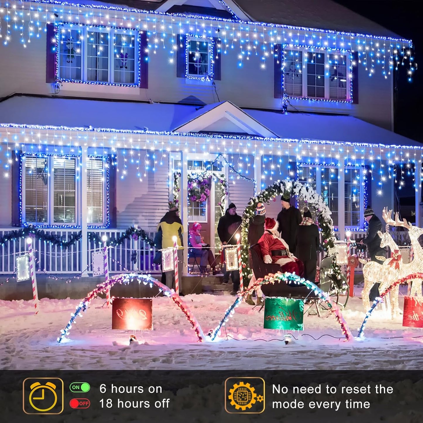 66FT 640 LED Icicle Lights for Outside, Icicle Christmas Lights Outdoor with 8 Modes Timers, Waterproof Plug in Twinkle String Light for Yard Eave Patio Party Holiday Decorations, Blue White