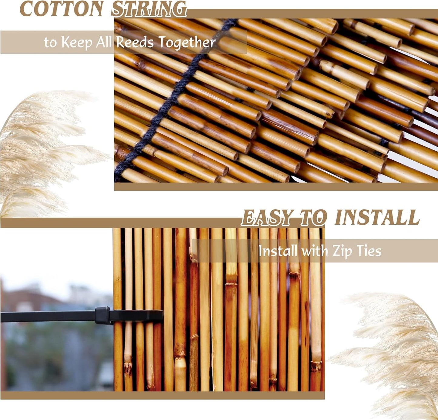 Natural Reed Fencing Rolls,4.6FT X 16.4FT Reed Screen Curtain Fence Covering Privacy Bamboo for Outdoor Backyard Patio（Brown）