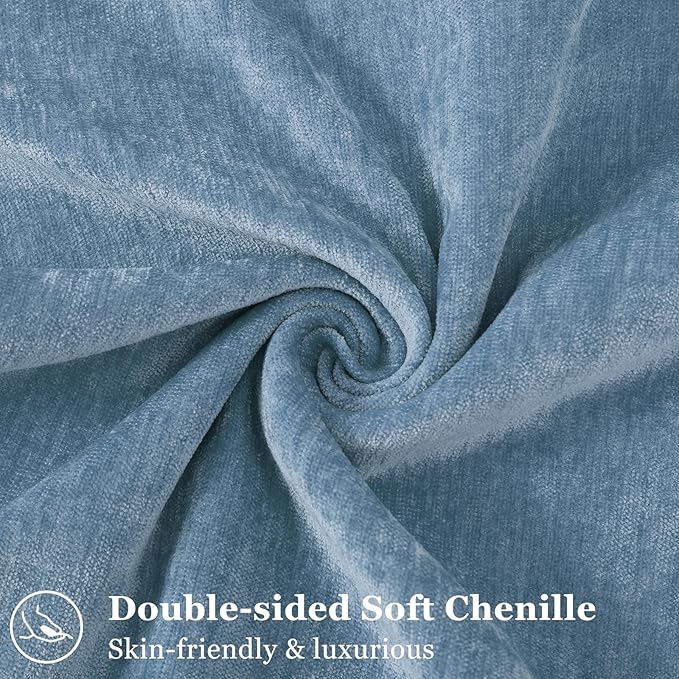 decorUhome Summer Couch Euro Sham Throw Pillow Covers 22x22 Set of 2, Decorative Soft Velvet Modern Cozy Chenille Pillow Cases with Elegant Design for Sofa Bed Living Room Home Decor, Blue Grey