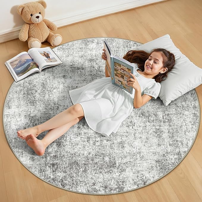 RELEANY Washable Area Rugs 4ft Non-Slip Modern Abstract Soft for Living Room Entryway Bedroom Nursery, Print Pattern, Gray White Grey