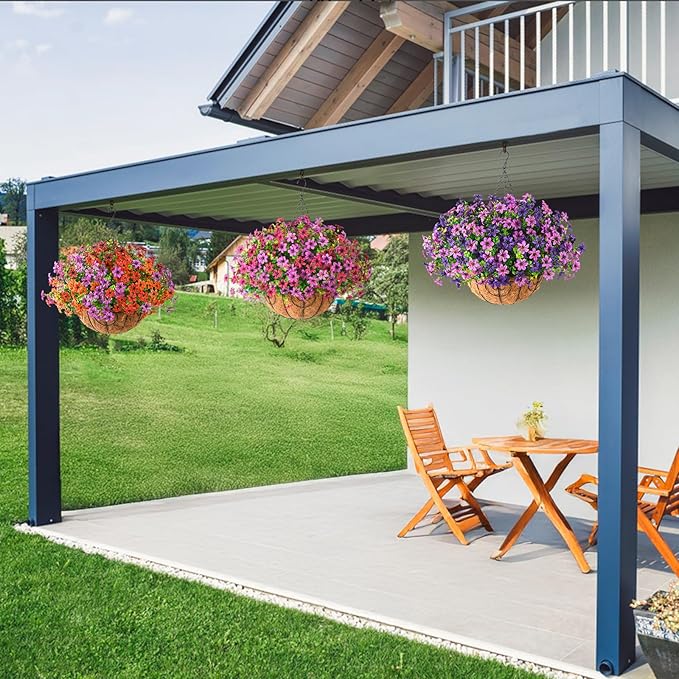 Artificial Flowers Fake Hanging Basket for Outdoor Spring Summer Decoration, 12 Bundles Faux Hanging Plants UV Resistant, Realistic Silk Flower for Outside Planters Porch Patio Balcony Yard Garden