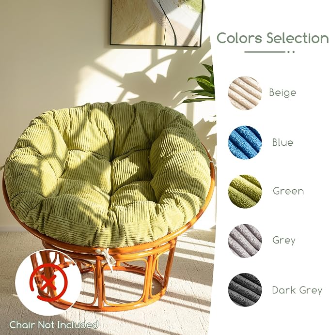 HIGOGOGO Papasan Chair Cushion with Corduroy Cover (Without Chair), 48 x 48 Inch Supportive Cushion, Overstuffed Chair Cushion,Green
