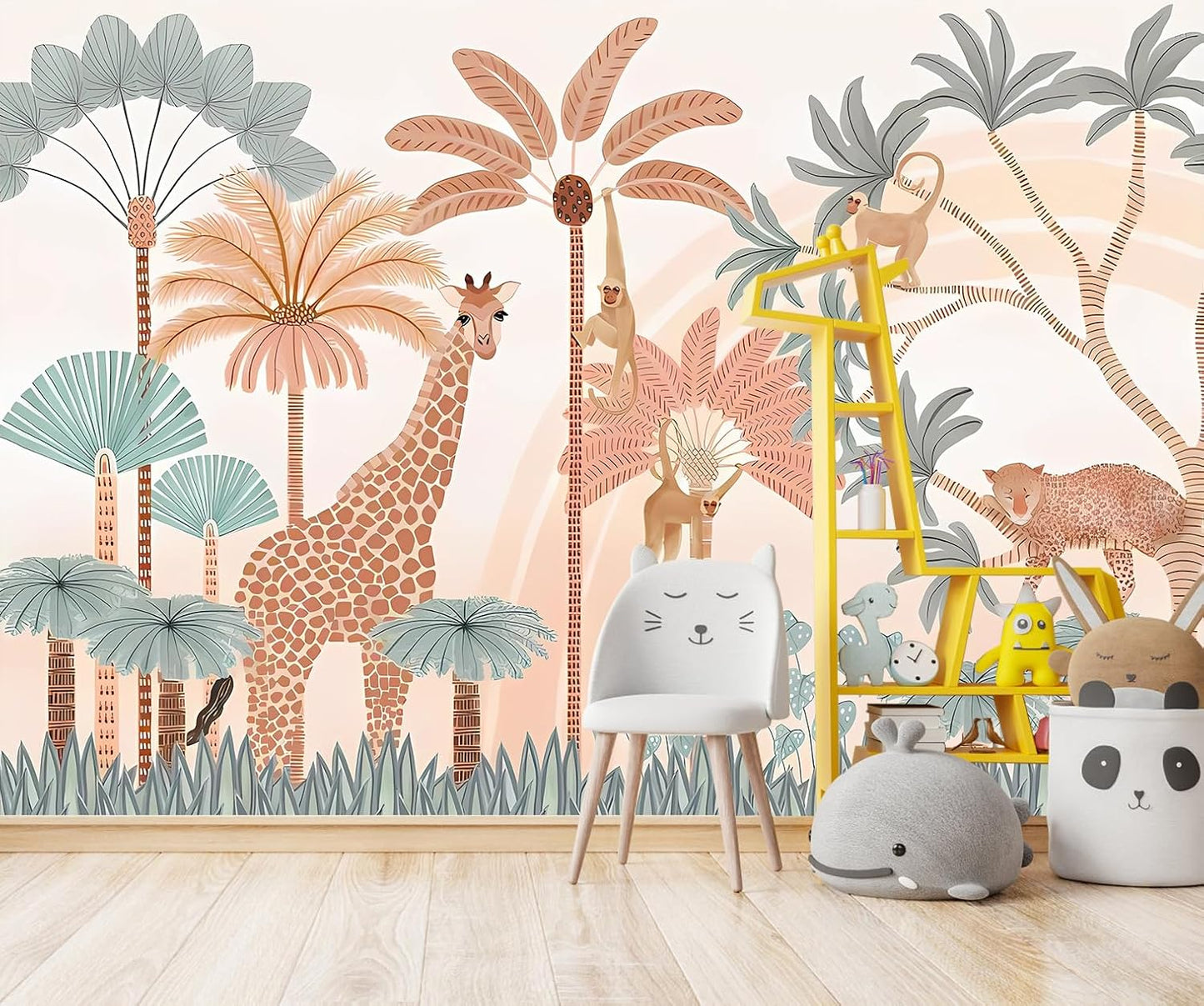 Safari Mural Wallpaper Tropical Tree Animal Large Wall Decor for Kids Room (Not Peel and Stick)