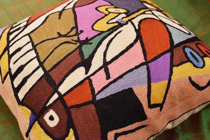Abstract Pillow Cover by Alfred Gockel Modern Pillowcase Couch On The Sax Musical Pillowsham Mid Century Throw Chair Cushion Hand Embroidered Wool Size 18x18