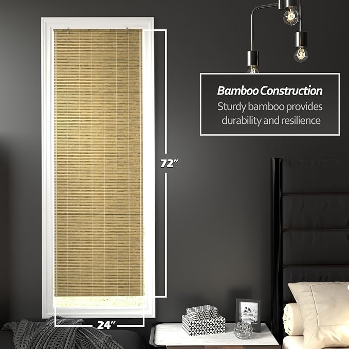 Red Lantern Burnt Bamboo Cordless Window Shade - Natural, 24" Wide