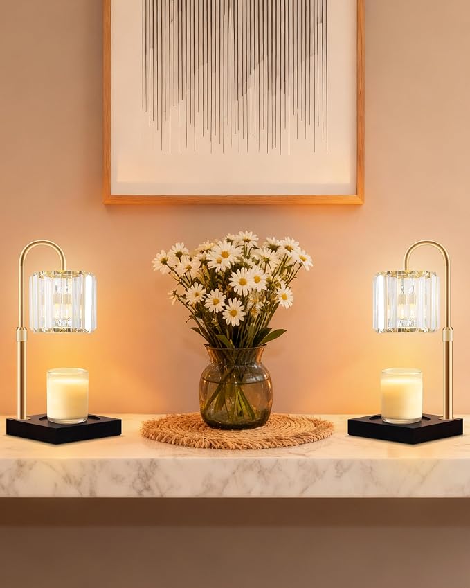 TigQiang 2 Pack Adjustable Height Candle Warmer Lamp, Candle Lamp Timer Dimmer 7 Levels, Compatible All Jar Candles, Top Melting, Cystal Candle Heater Lamp for Scented Wax, Elegant Home Decor, Black