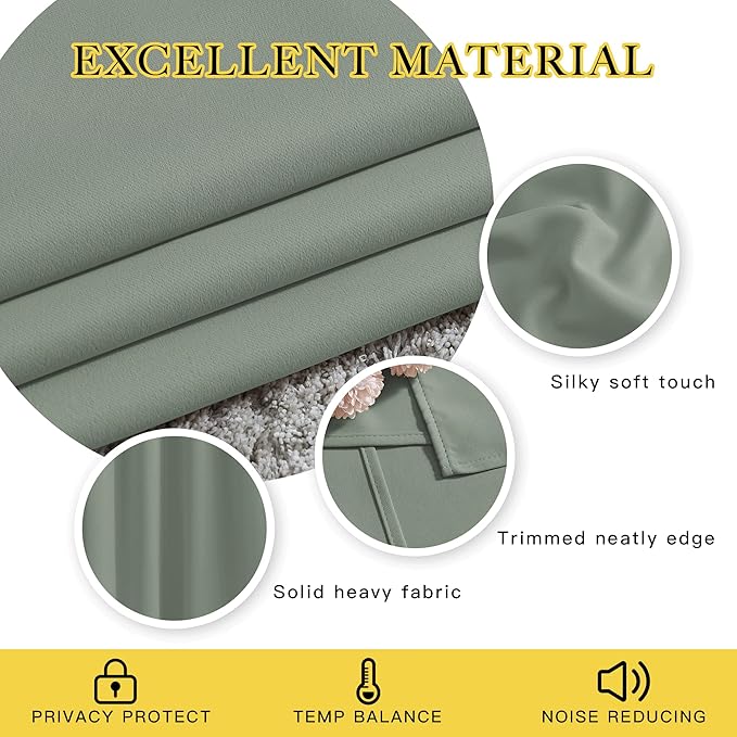 NICETOWN Room Darkening Curtains and Drapes for Window 95" L - Triple Weave Energy Saving Thermal Insulated Solid Grommet Blackout Panels for Patio (80" Wide per Panel, 2 Panels, Sage Green)