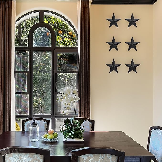 JoyEvy 6" 6pieces Per Set Black Metal Barn Star Wall Decor,Texas Stars Art,Metal Stars Rustic Vintage Western Country Farmhouse Home Indoor or Outdoor Decoration