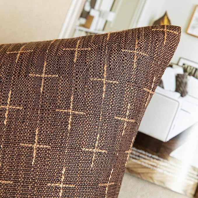 MIULEE Pack of 2 Decorative Burlap Linen Brown Throw Pillow Covers Modern Farmhouse Vintage Pillowcases Rustic Woven Textured Cushion Cover for Sofa Couch Bed 22x22 Inch Dark Coffee