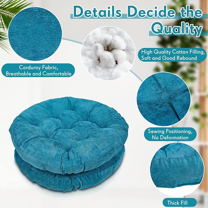 Jerify 4 Pcs Floor Pillow Cushions Large Round Square Large Meditation Floor Pillow for Classroom Adult Meditation Picnic Party Seating Learning Daycare School (Round,Aquamarine)