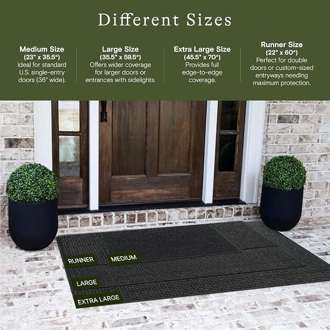 WaterHog Squares Front Door Mat Indoor Outdoor Entrance, Absorbent All-Weather Doormat with Non-Slip Rubber Backing, Dirt & Moisture Trapper, Low Profile, Easy Clean, Made in USA, 22"x60" Charcoal