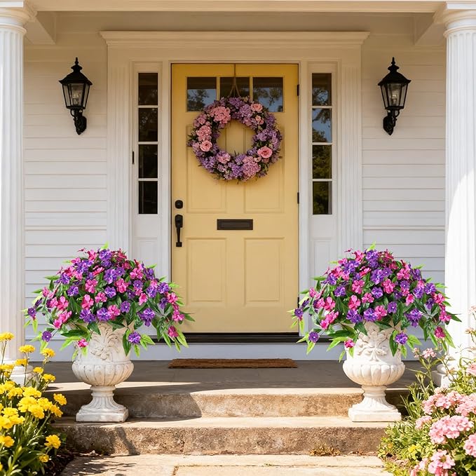 Hommyea Artificial Flowers for Outdoor, 2 Bundles UV Resistant Fake Plants Decoration Realistic Faux Silk Flowers No Fade Plastic Flowers for Outside Planters Home Porch Patio Yard Garden Decor