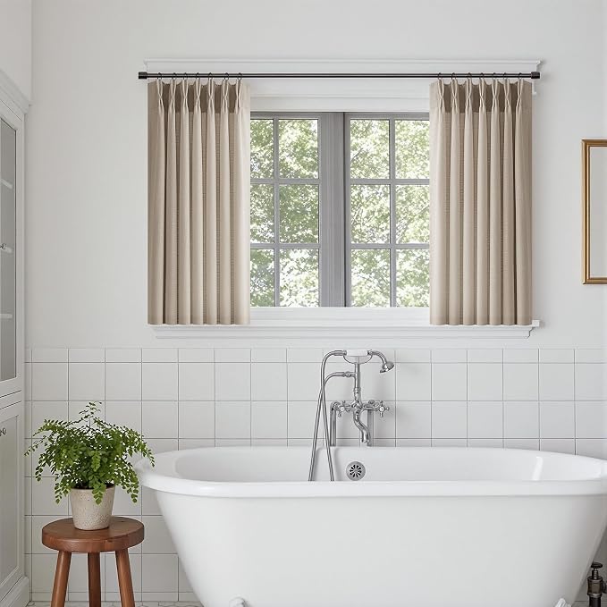 Burlywood Birch Linen Pleated Curtains 36 Inch Length 2 Panels for Kitchen Dining Room Pinch Pleat Drapes with Hooks Rings Semi Sheer Light Filtering Modern Farmhouse Short Curtains for Small Window
