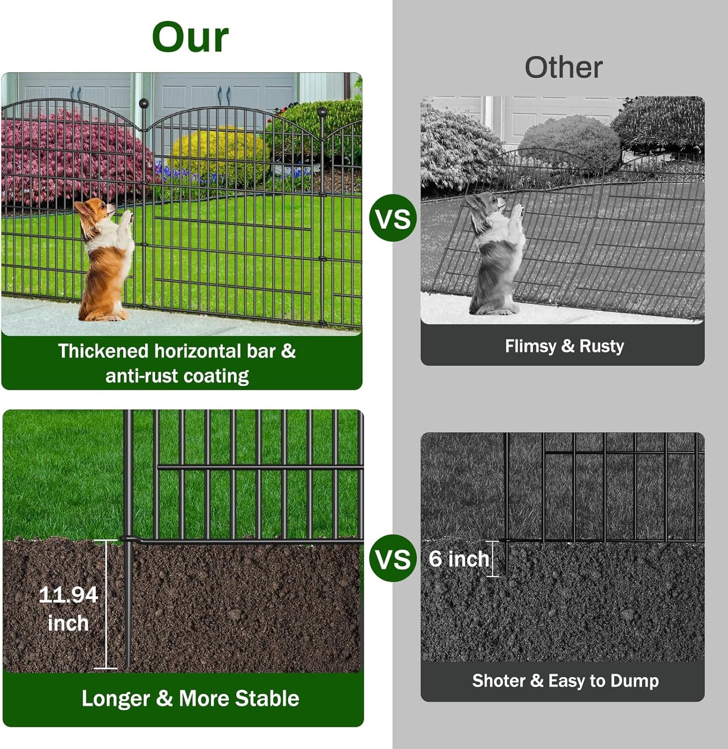 15 Panels Decorative Garden Fence - 32 in (H) x 35.4 ft (L) No Dig Dog Fence Outdoor for Yard, Rustproof Tall Garden Fencecing Panels, Animal Barrier Suitable for Yard Border, Patio, and Outdoor Use