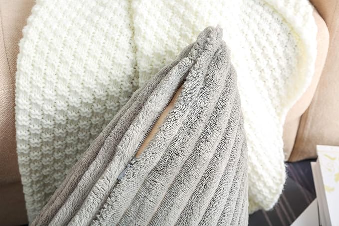 TangDepot Velvet Big Corduroy Pillow Covers 12x24 Grey 2-Pack | Soft wide-stripe corduroy pillow cover, hidden zipper, machine washable, easy refresh, for bedroom living room indoor outdoor