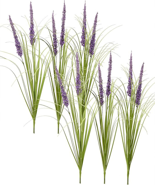 24'' Tall Faux Lily Turf (Liriope Muscari), Realistic Ornamental Grass with Small Violet-Purple Flowers (6 Pack)