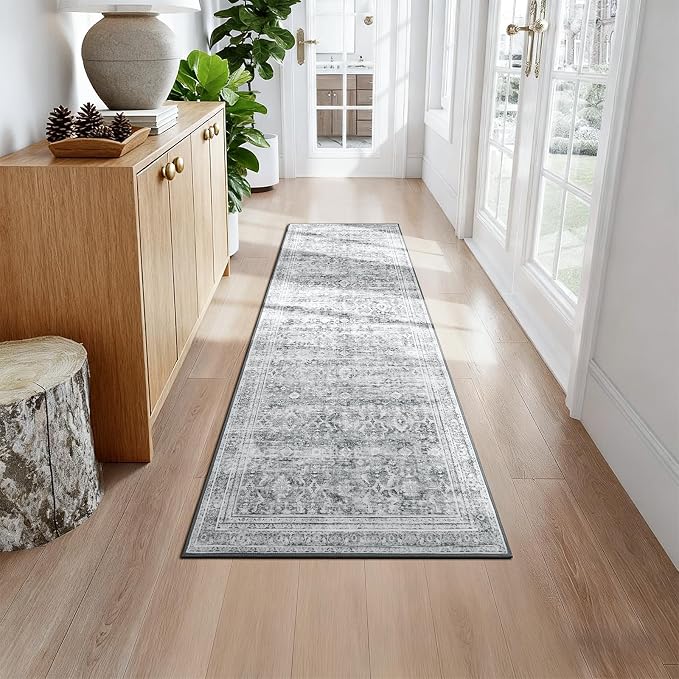 Lofus 2X 6 Area Rug for Hallways,Grey Washable Runner Rugs with Non Slip Rubber Backing, Low Pile Soft Carpet Runner for Kitchen Bathroom Bedroom Laundry