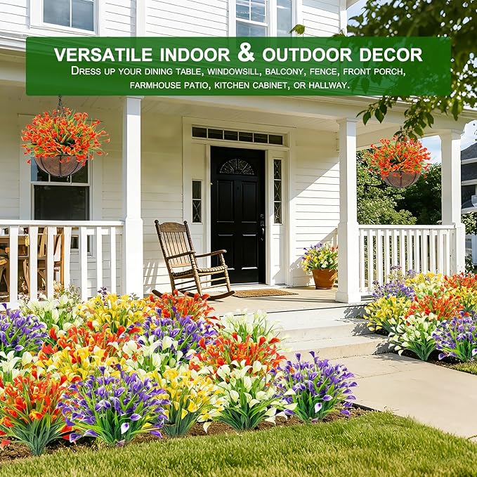 TURNMEON 12 Bundles Calla Lily (240 Heads) Artificial Flowers for Outdoors, Fake Plants UV Resistant Faux Plastic Fake Flowers for Indoor Home Porch Yards Spring Summer Cemetery Decor(Orange Red)