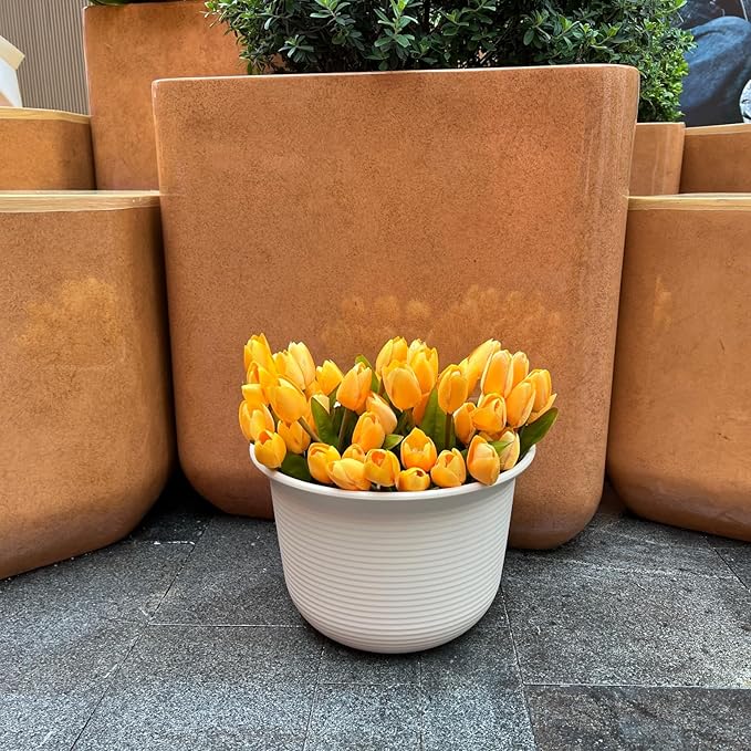 Artificial Fake Flowers Tulip for Outdoor Decoration,UV Resistant Faux Plastic Fabric Greenery Shrubs Plants Fake Flowers Hanging Planter Kitchen Home Garden Wedding Decor (Yellow)
