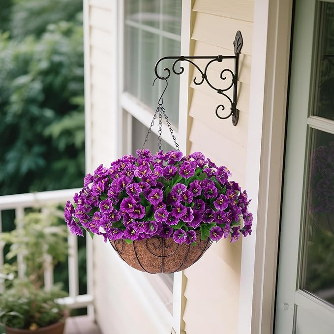 Artificial Hanging Flower Plants with Basket for Spring Summer Outdoor Decoration, Faux Petunias Flowers Fake Morning Glory Planter for Outside Patio Garden Porch Balcony Yard Spring Decor(Lotus)
