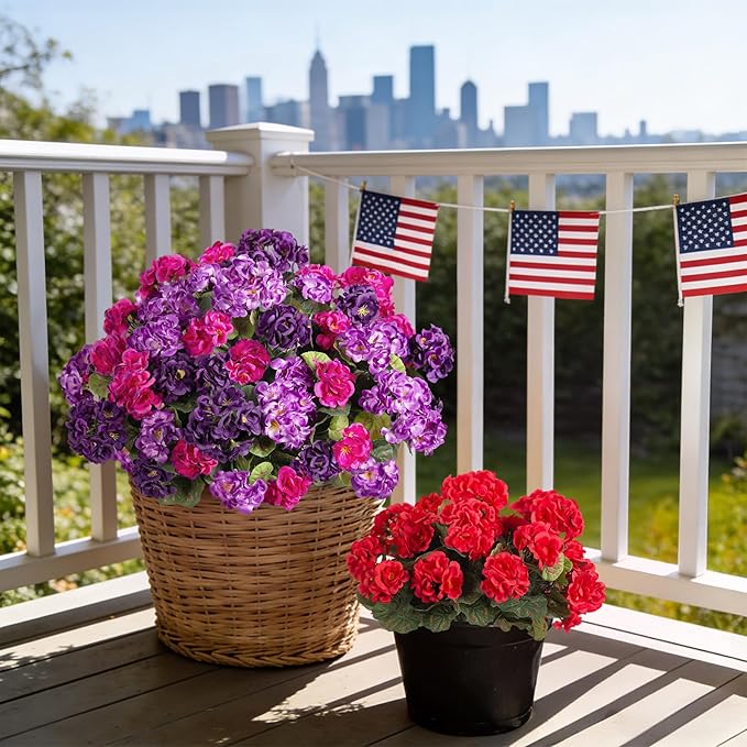 Ammyoo Artificial Geranium Flowers for Outdoors Decoration, Fake Silk Geraniums Flower UV Resistant Look Real Faux Plants for Spring Garden Porch Planter Patio Balcony Yard Table Centerpieces Decor