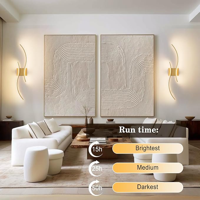 KARTOOSH Battery Operated Wall Sconce with Remote Control, Stepless Colors 3000K-6000K & Dimming, LED Gold Wireless Wall Light for Living Room, Hallway, Bedroom, 27.5 Inch (1 Pack)
