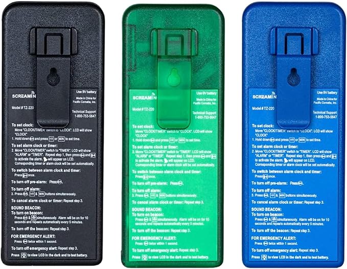 Screaming Meanie 220 Alarm Clock and Timer, Extremely Loud for Deep Sleepers, Multi-Purpose Clock, 3 Sound Levels (with 9v Battery Included) - Green