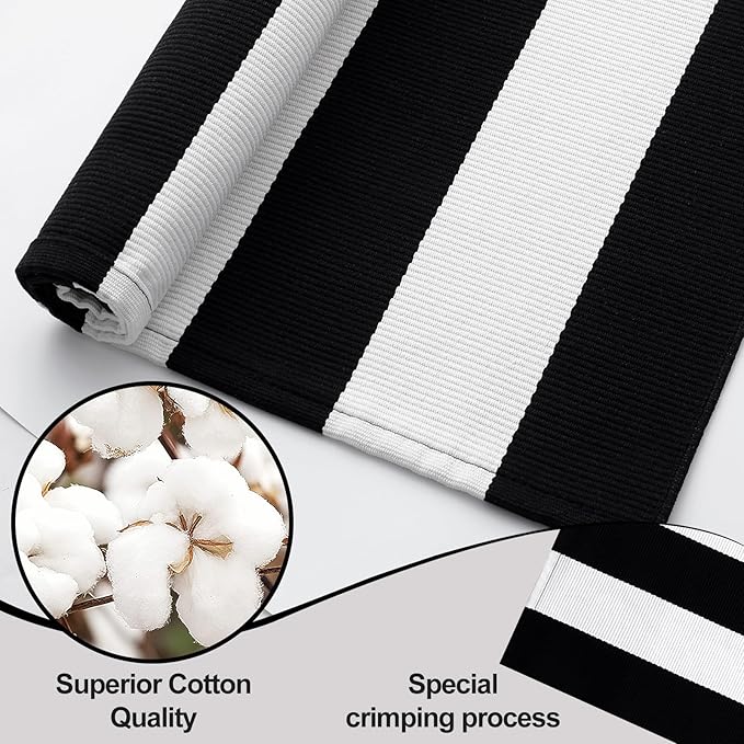 OLANLY Black and White Striped Rug 4' x 6' – Washable Cotton Indoor Outdoor Doormat for Front Door, Entryway, Kitchen, Porch, Patio Decor